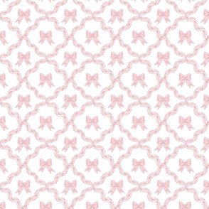 Small Pink Bows with Ribbon Diamond Trellis on Plain White #FFFFFF Background