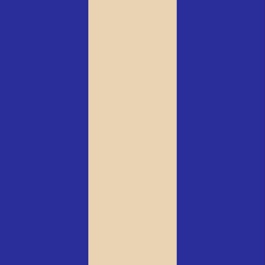 Broad Vertical Awning Cabana Stripes in Bright Blue and Tan Light Brown - 6 inch stripes six inch