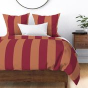 Broad Vertical Awning Cabana Stripes in Terracotta Tan and Deep Rose Red  - 6 inch stripes six inch