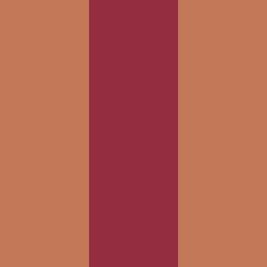 Broad Vertical Awning Cabana Stripes in Terracotta Tan and Deep Rose Red  - 6 inch stripes six inch