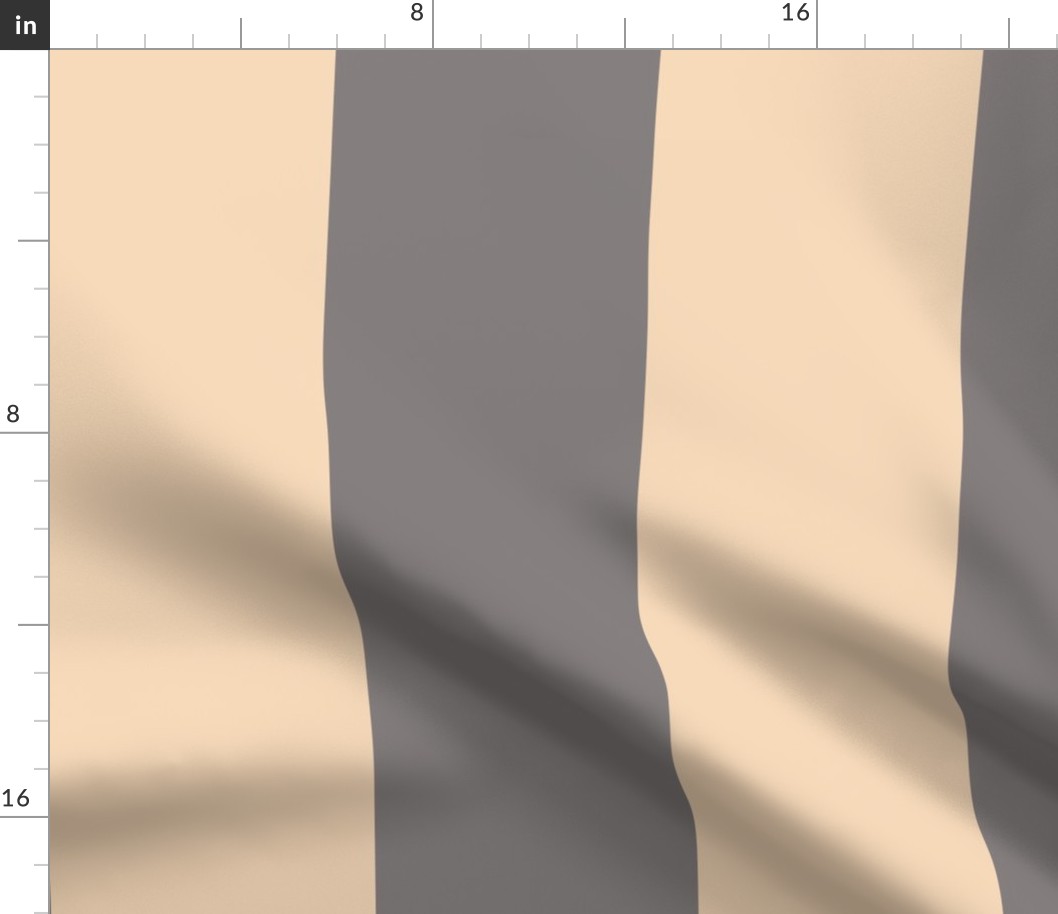 Broad Vertical Awning Cabana Stripes in Pastel Apricot Tan and Grey Gray - 6 inch stripes six inch