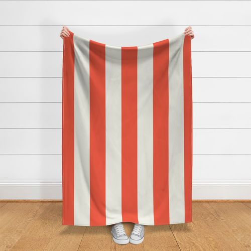 Broad Vertical Awning Cabana Stripes in Bright Orange and Cream - 6 inch stripes six inch