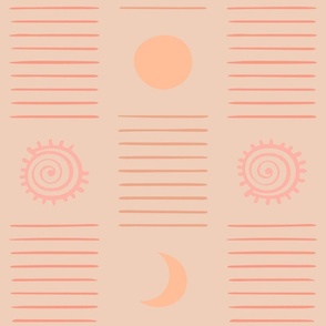 hand drawn stripes, suns and moons