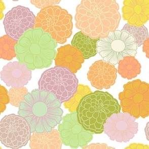 great-grandma's retro zinnias, bright version, on white