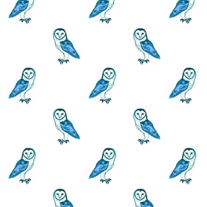 Barn Owl Watercolor Simple Ditsy - Blue