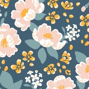 Oriental birds and wintersweet flower buds and roses collection_filler 15_blue