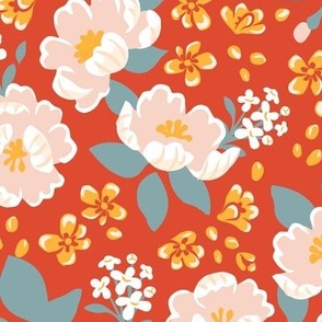 Oriental birds and wintersweet flower buds and roses collection_filler 16_red