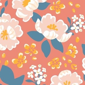 Oriental birds and wintersweet flower buds and roses collection_filler 17_pink