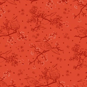 Oriental birds and wintersweet flower buds and roses collection_18_red
