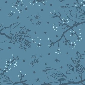 Oriental birds and wintersweet flower buds and roses collection_19_blue