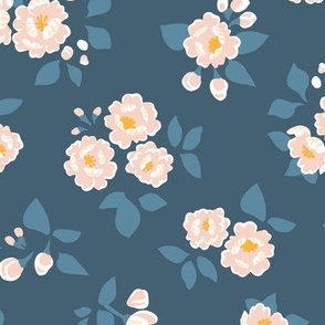 Oriental birds and wintersweet flower buds and roses collection_ 21_navy