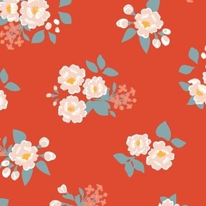 Oriental birds and wintersweet flower buds and roses collection_27_red