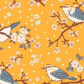 Oriental birds and wintersweet flower buds and roses collection_31_yellow