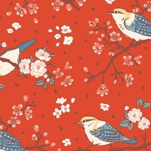 Oriental birds and wintersweet flower buds and roses collection_34_red