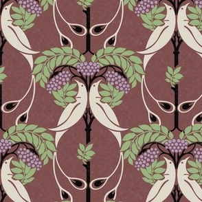1900 Vintage "Rowan Tree" by C.F.A. Voysey in Eggshell, Green, and Lilac on Mahogany