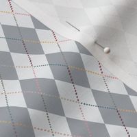 MEDIUM - Argyle pattern diamond grid with organic dots in rainbow colors - silver gray