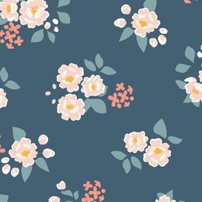 Oriental birds and wintersweet flower buds and roses collection_38_floral filler_navy