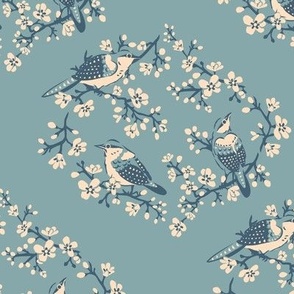 Oriental birds and wintersweet flower buds and roses collection_39_filler_light blue