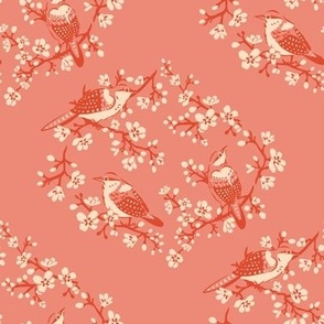 Oriental birds and wintersweet flower buds and roses collection_40_filler_red and pink