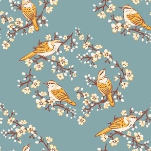 Oriental birds and wintersweet flower buds and roses collection_41_filler_yellow and blue