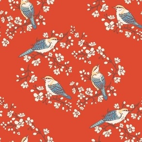 Oriental birds and wintersweet flower buds and roses collection_43_red