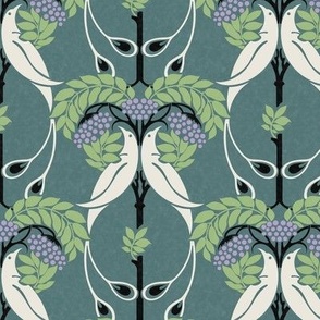 1900 Vintage "Rowan Tree" by C.F.A. Voysey in Eggshell, Green, and Lilac on Muted Mint