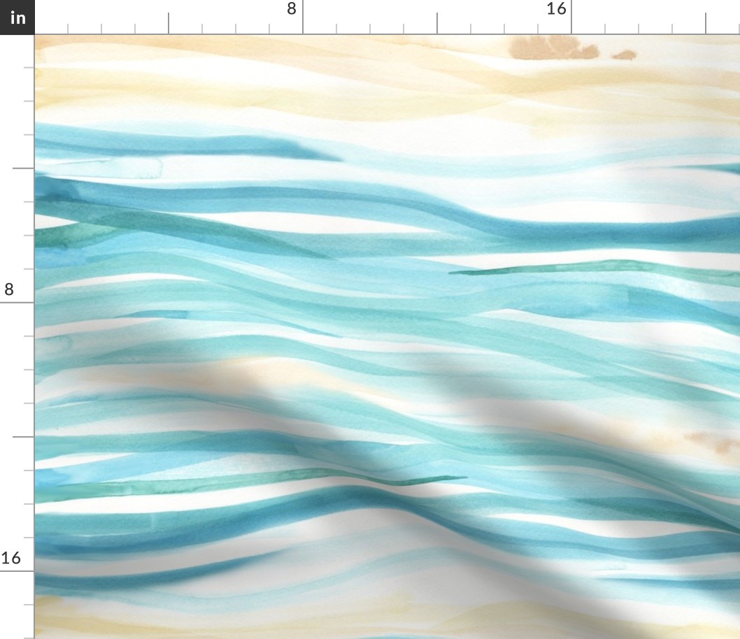 Sand And Waves Abstract Suggestive Hand Painted Watercolor Horizontal Pattern Design