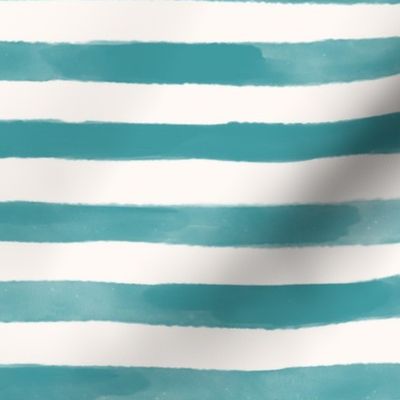 Summer Chill Hand Drawn Watercolor Stripes_teal cerlulean turquoise green blue