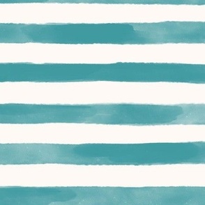 Summer Chill Hand Drawn Watercolor Stripes_teal cerlulean turquoise green blue