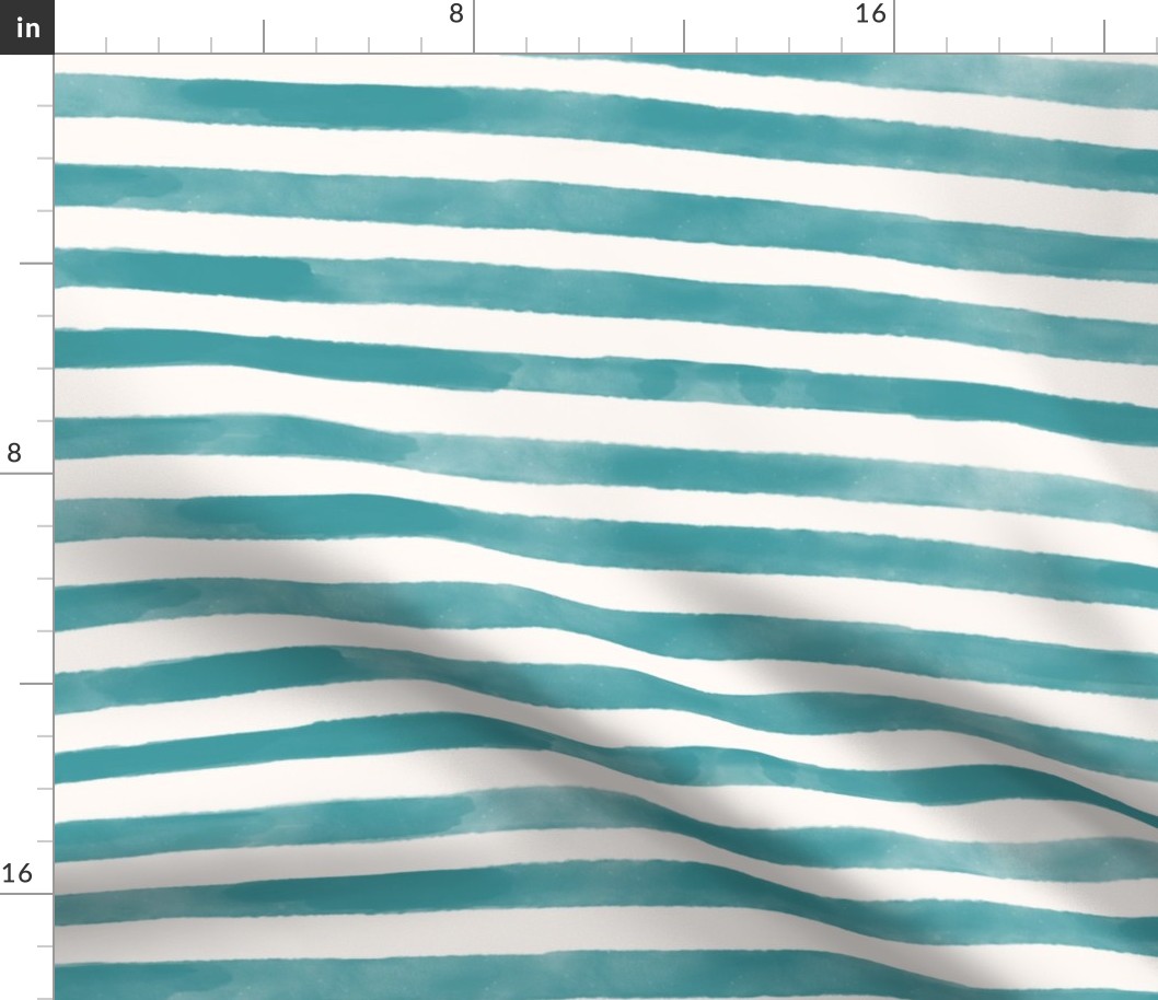 Summer Chill Hand Drawn Watercolor Stripes_teal cerlulean turquoise green blue