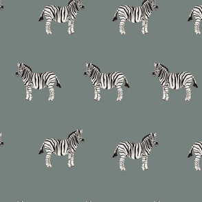 Hand Painted Zebras In Rows On Sage Green Extra Large