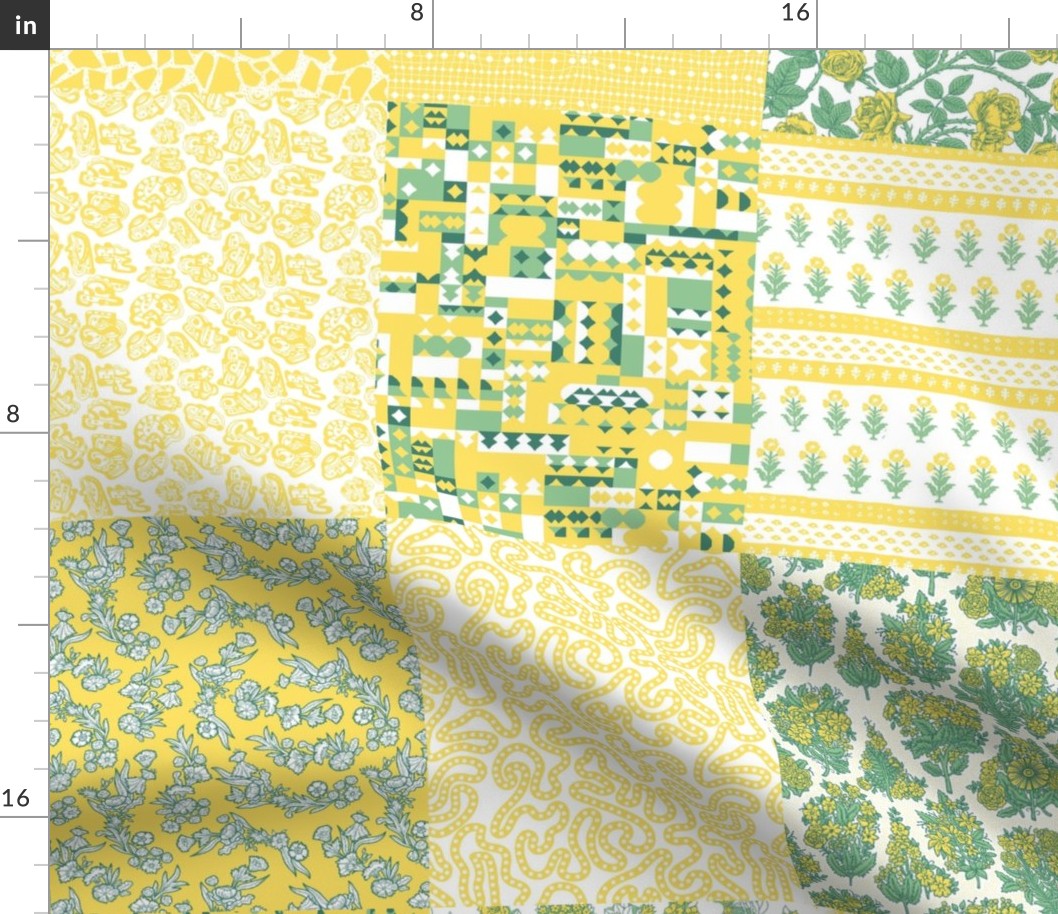 Yellow + Green Cheater Quilt (One Yard)