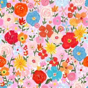 Bright Hand Painted Florals JUMBO Pink
