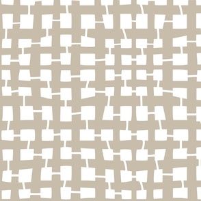 Abstract Geometric Intersecting Lines Textured  Earthy Beige and White