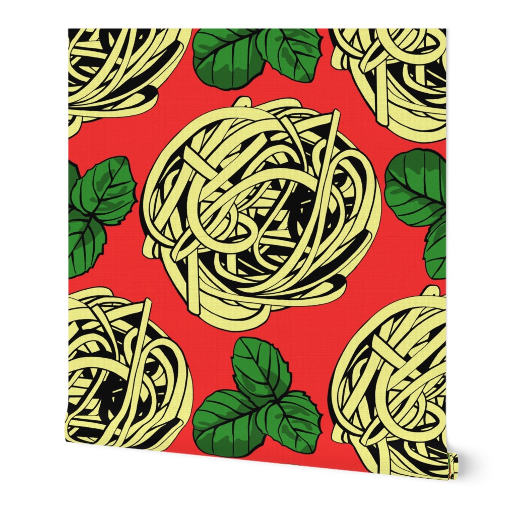 Pop art pasta with tomato sauce, basil medium