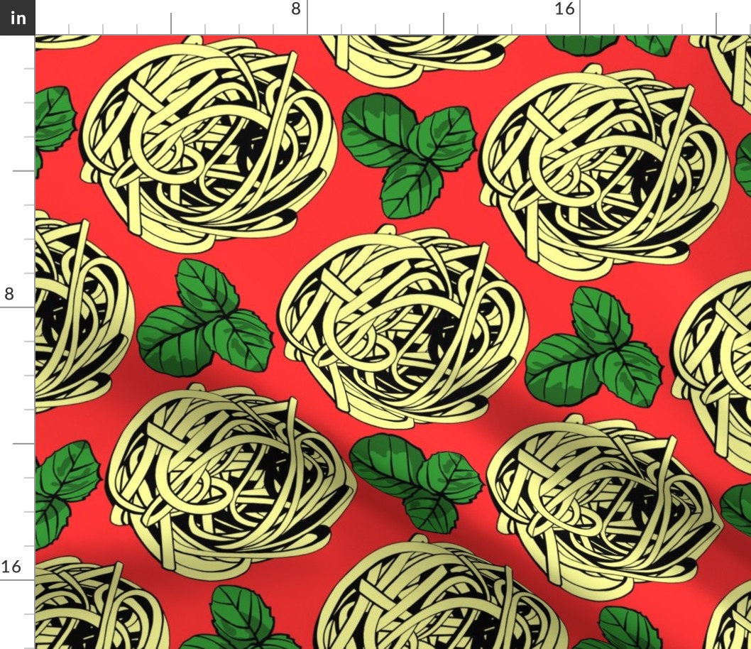 Pop art pasta with tomato sauce, basil medium