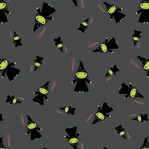 Mini – Cute Green Halloween Witches & Broomsticks – Tossed Blender – Lime Green, Charcoal Gray & Black