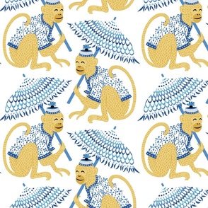 monkeys with parasols/yellow and blue/large