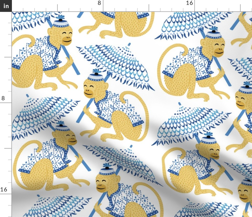 monkeys with parasols/yellow and blue/large