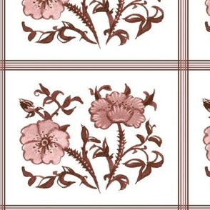 (M) two flowers in copper red on white - decorative