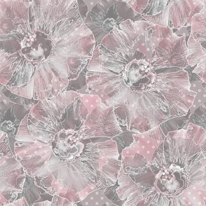 Delicate light gray-pink floral pattern. Large flowers with a solid background.