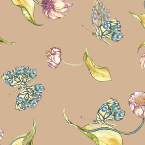 brown_floral_tulip_butterfly_seaml_stock
