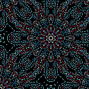 Kaleidoscope Cascade in Blue and Red on Black