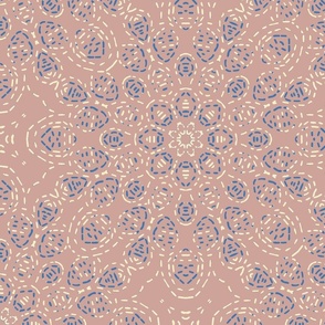 Kaleidoscope Cascade in Cream and Blue on Blush Pink