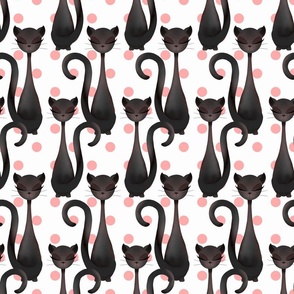 Black Cat over Pink polka dots, small
