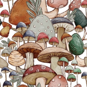 Many Mushrooms (White)  (Oversized/Jumbo)(24")