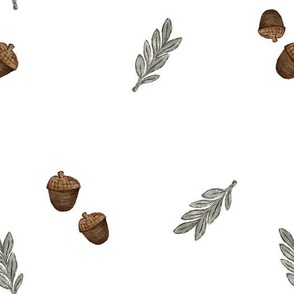 Acorns and Leaves (White) (Large Scale)(10.5"/12")