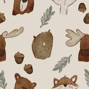 Grubby Woodland Animals (Beige) (Large Scale)(10.5"/12")