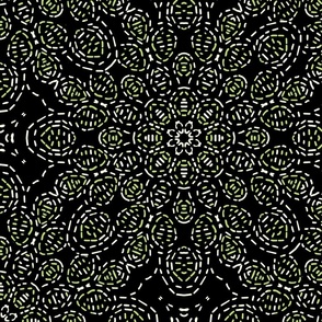 Kaleidoscope Cascade in Sage Green and Palest Ice Green on Black