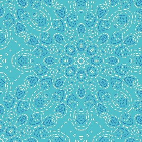 Kaleidoscope Cascade in Blue and Cream on Turquoise Blue